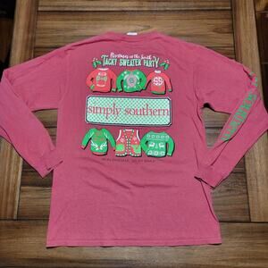 Simply Southern LS Red Unisex Tee "Tacky Sweater Party" - Size Medium